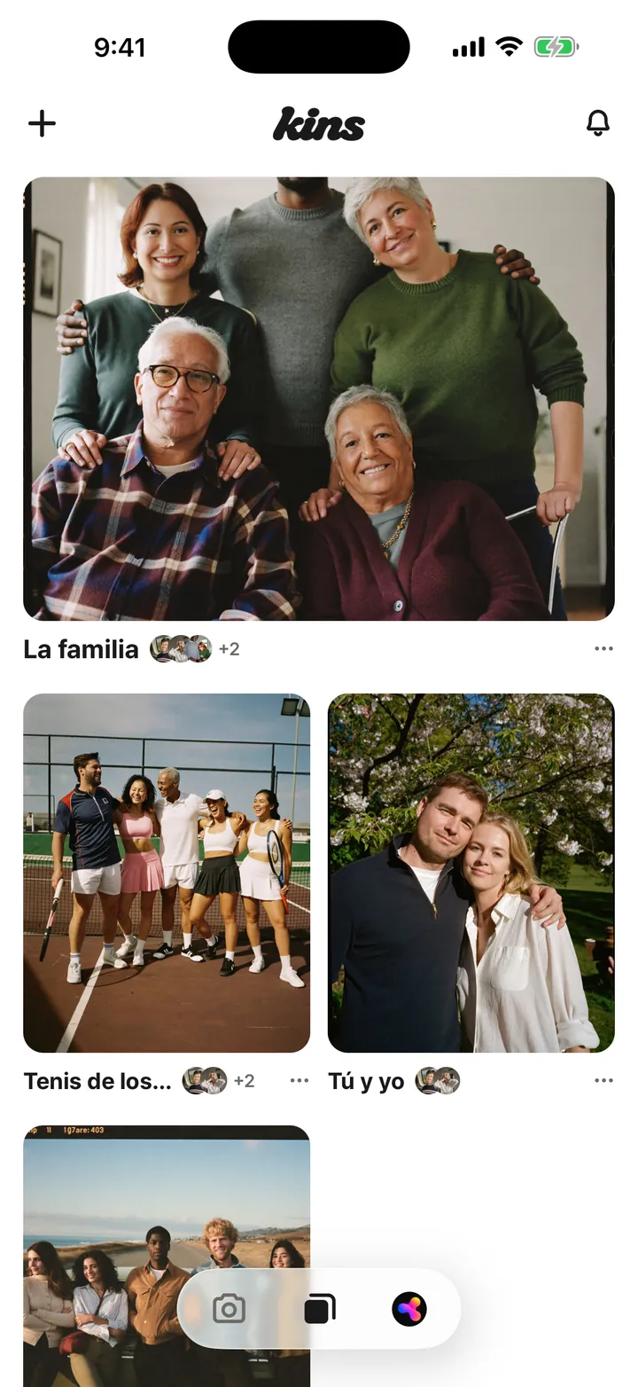 Tus álbumes en la pantalla de inicio de Synz.